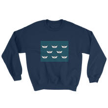 8 Paper Boats Unisex Crewneck Sweatshirt, Collection Origami Boat-Navy-S-Tamed Winds-tshirt-shop-and-sailing-blog-www-tamedwinds-com