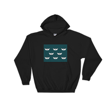 8 Paper Boats Unisex Hooded Sweatshirt, Collection Origami Boat-Black-S-Tamed Winds-tshirt-shop-and-sailing-blog-www-tamedwinds-com