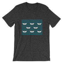 8 Paper Boats Unisex T-Shirt, Collection Origami Boat-Dark Grey Heather-S-Tamed Winds-tshirt-shop-and-sailing-blog-www-tamedwinds-com