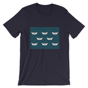 8 Paper Boats Unisex T-Shirt, Collection Origami Boat-Navy-S-Tamed Winds-tshirt-shop-and-sailing-blog-www-tamedwinds-com