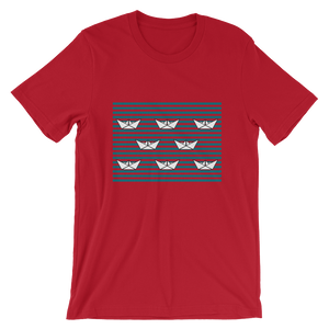 8 Paper Boats Unisex T-Shirt, Collection Origami Boat-Red-S-Tamed Winds-tshirt-shop-and-sailing-blog-www-tamedwinds-com