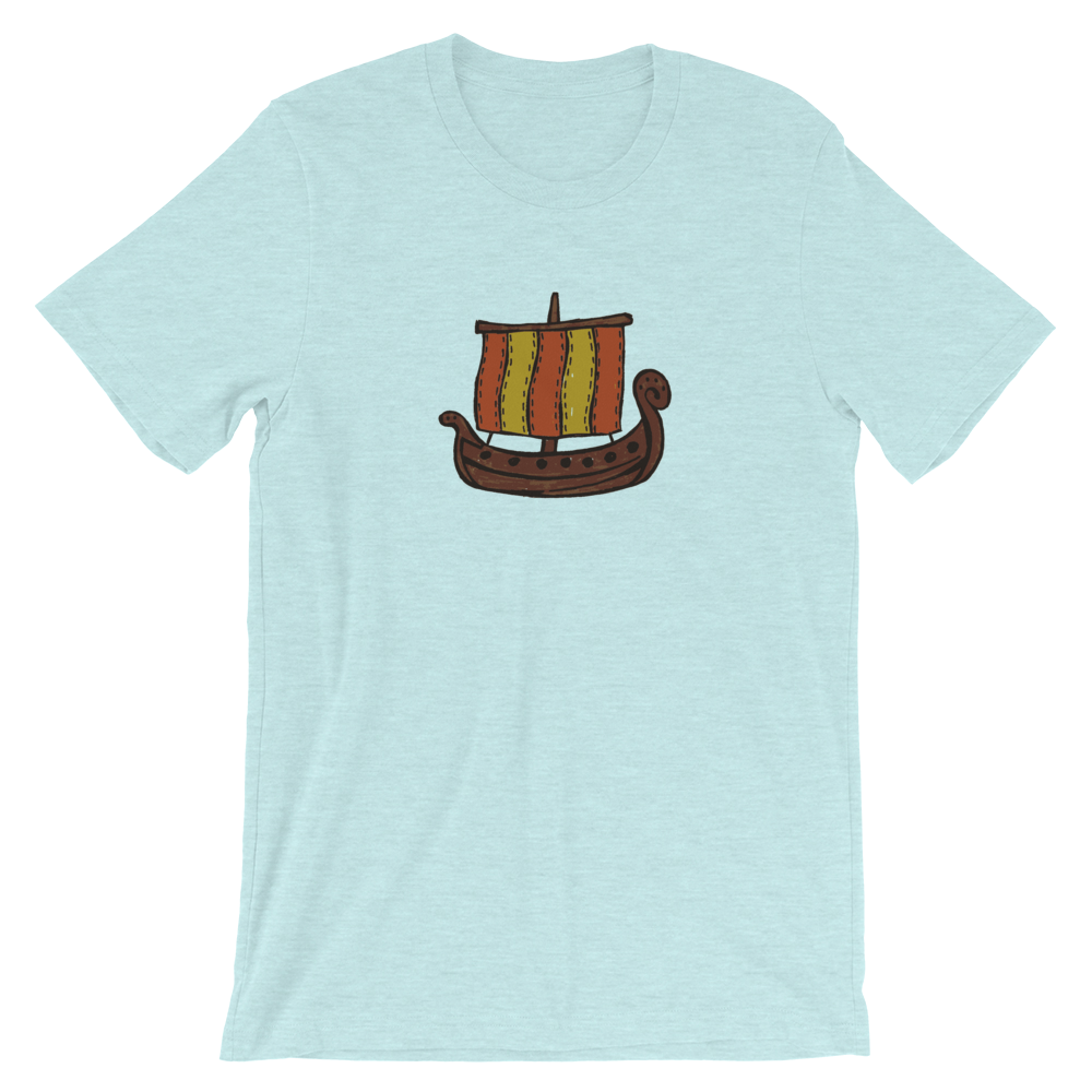 Ancient Greek Odysseus Ship Unisex T-Shirt, Collection Ships & Boats-Heather Prism Ice Blue-XS-Tamed Winds-tshirt-shop-and-sailing-blog-www-tamedwinds-com