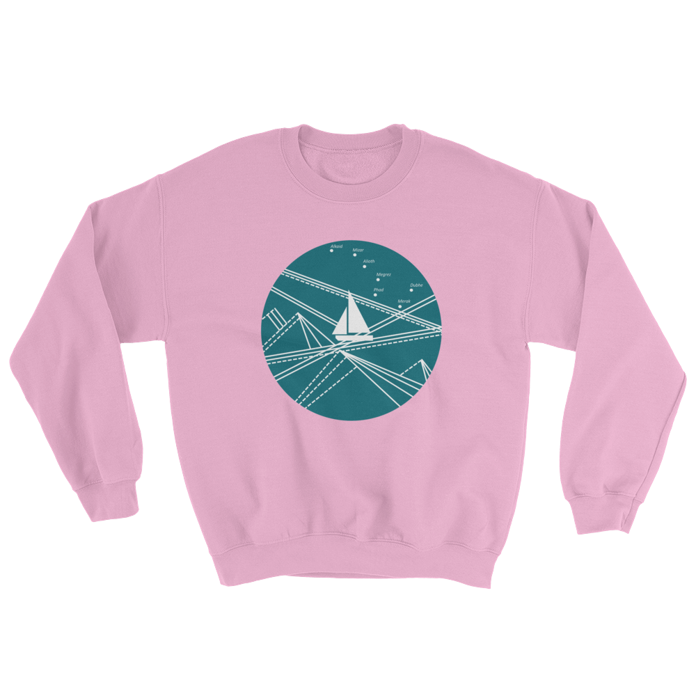 Blue Stormy Big Dipper Unisex Crewneck Sweatshirt, Collection Fjaka-Light Pink-S-Tamed Winds-tshirt-shop-and-sailing-blog-www-tamedwinds-com