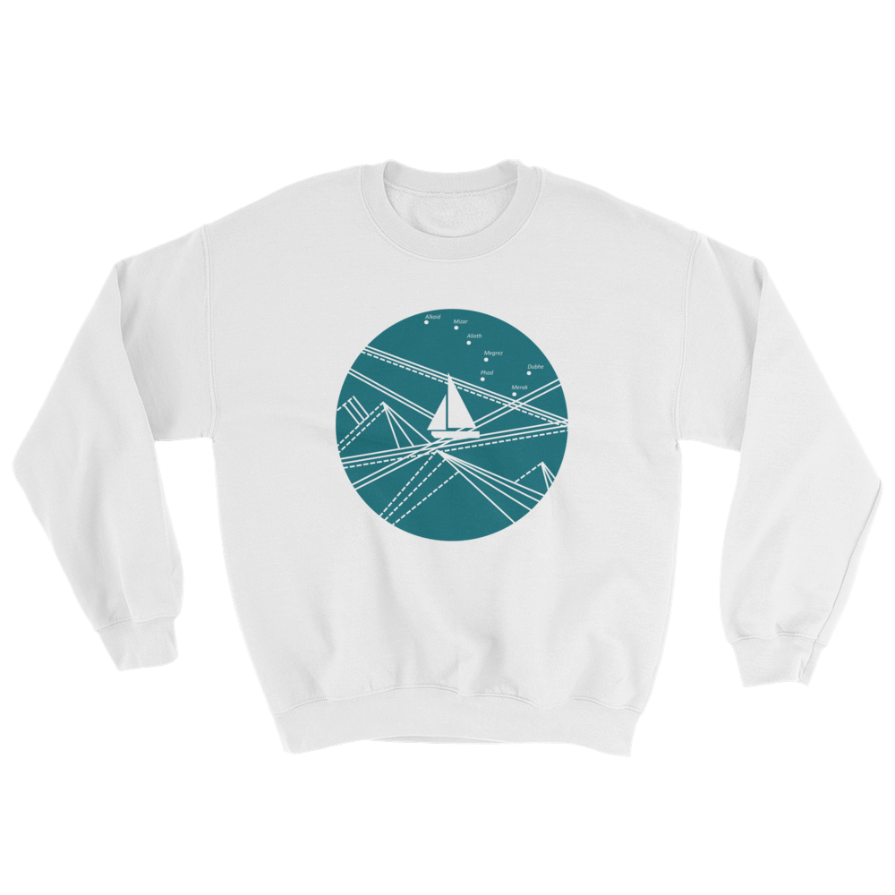 Blue Stormy Big Dipper Unisex Crewneck Sweatshirt, Collection Fjaka-White-S-Tamed Winds-tshirt-shop-and-sailing-blog-www-tamedwinds-com