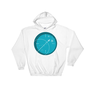 Compass Unisex Hooded Sweatshirt, Collection Fjaka-White-S-Tamed Winds-tshirt-shop-and-sailing-blog-www-tamedwinds-com