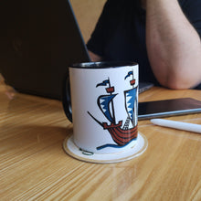 Explorer’s Caravele Flagship Mug With Black Color Inside 325 ml, Collection Ships & Boats-Tamed Winds-tshirt-shop-and-sailing-blog-www-tamedwinds-com