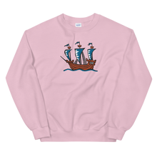 Explorer’s Caravele Flagship Unisex Crewneck Sweatshirt, Collection Ships & Boats-Light Pink-S-Tamed Winds-tshirt-shop-and-sailing-blog-www-tamedwinds-com