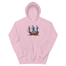 Explorer’s Caravele Flagship Unisex Hooded Sweatshirt, Collection Ships & Boats-Light Pink-S-Tamed Winds-tshirt-shop-and-sailing-blog-www-tamedwinds-com