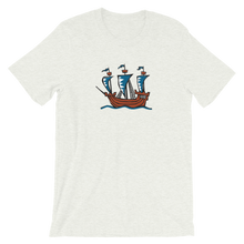 Explorer’s Caravele Flagship Unisex T-Shirt, Collection Ships & Boats-Ash-S-Tamed Winds-tshirt-shop-and-sailing-blog-www-tamedwinds-com