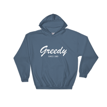 Greedy Unisex Hooded Sweatshirt, Collection Nicknames-Indigo Blue-S-Tamed Winds-tshirt-shop-and-sailing-blog-www-tamedwinds-com