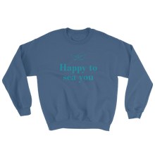 Happy To Sea You Unisex Crewneck Sweatshirt, Collection Origami Boat-Indigo Blue-S-Tamed Winds-tshirt-shop-and-sailing-blog-www-tamedwinds-com