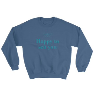Happy To Sea You Unisex Crewneck Sweatshirt, Collection Origami Boat-Indigo Blue-S-Tamed Winds-tshirt-shop-and-sailing-blog-www-tamedwinds-com