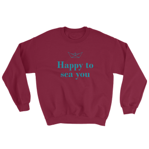 Happy To Sea You Unisex Crewneck Sweatshirt, Collection Origami Boat-Maroon-S-Tamed Winds-tshirt-shop-and-sailing-blog-www-tamedwinds-com