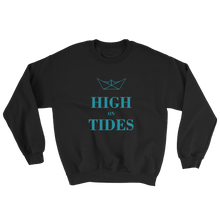 High On Tides Unisex Crewneck Sweatshirt, Collection Origami Boat-Black-S-Tamed Winds-tshirt-shop-and-sailing-blog-www-tamedwinds-com