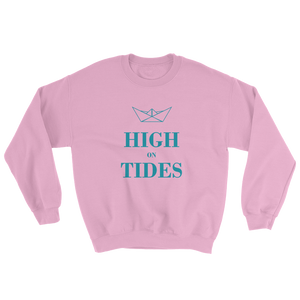 High On Tides Unisex Crewneck Sweatshirt, Collection Origami Boat-Light Pink-S-Tamed Winds-tshirt-shop-and-sailing-blog-www-tamedwinds-com