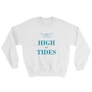 High On Tides Unisex Crewneck Sweatshirt, Collection Origami Boat-White-S-Tamed Winds-tshirt-shop-and-sailing-blog-www-tamedwinds-com