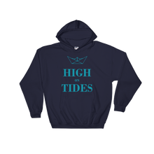 High On Tides Unisex Hooded Sweatshirt, Collection Origami Boat-Navy-S-Tamed Winds-tshirt-shop-and-sailing-blog-www-tamedwinds-com