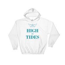 High On Tides Unisex Hooded Sweatshirt, Collection Origami Boat-White-S-Tamed Winds-tshirt-shop-and-sailing-blog-www-tamedwinds-com