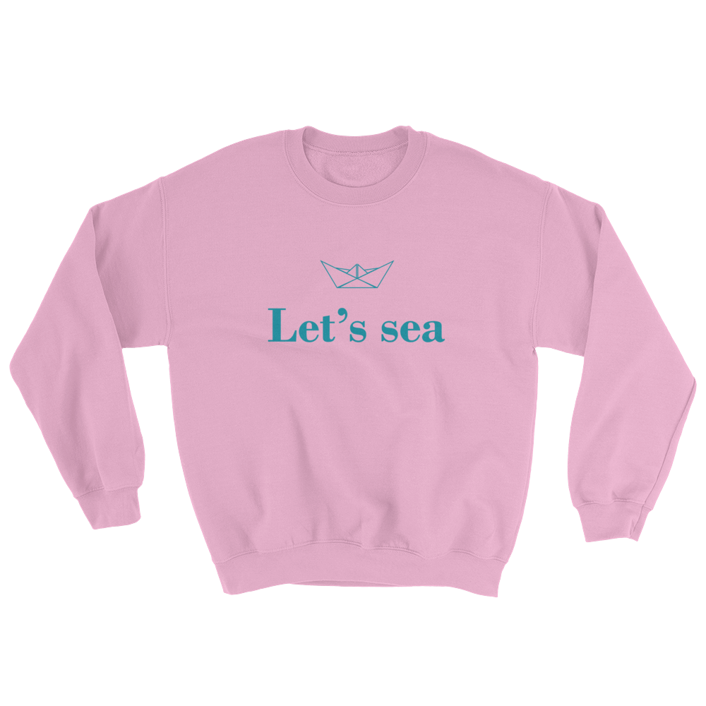 Let’s Sea Unisex Crewneck Sweatshirt, Collection Origami Boat-Light Pink-S-Tamed Winds-tshirt-shop-and-sailing-blog-www-tamedwinds-com