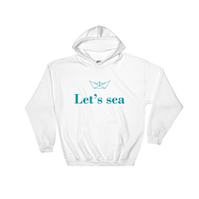 Let’s Sea Unisex Hooded Sweatshirt, Collection Origami Boat-White-S-Tamed Winds-tshirt-shop-and-sailing-blog-www-tamedwinds-com