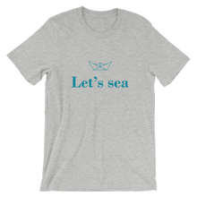 Let’s Sea Unisex T-Shirt, Collection Origami Boat-Athletic Heather-S-Tamed Winds-tshirt-shop-and-sailing-blog-www-tamedwinds-com