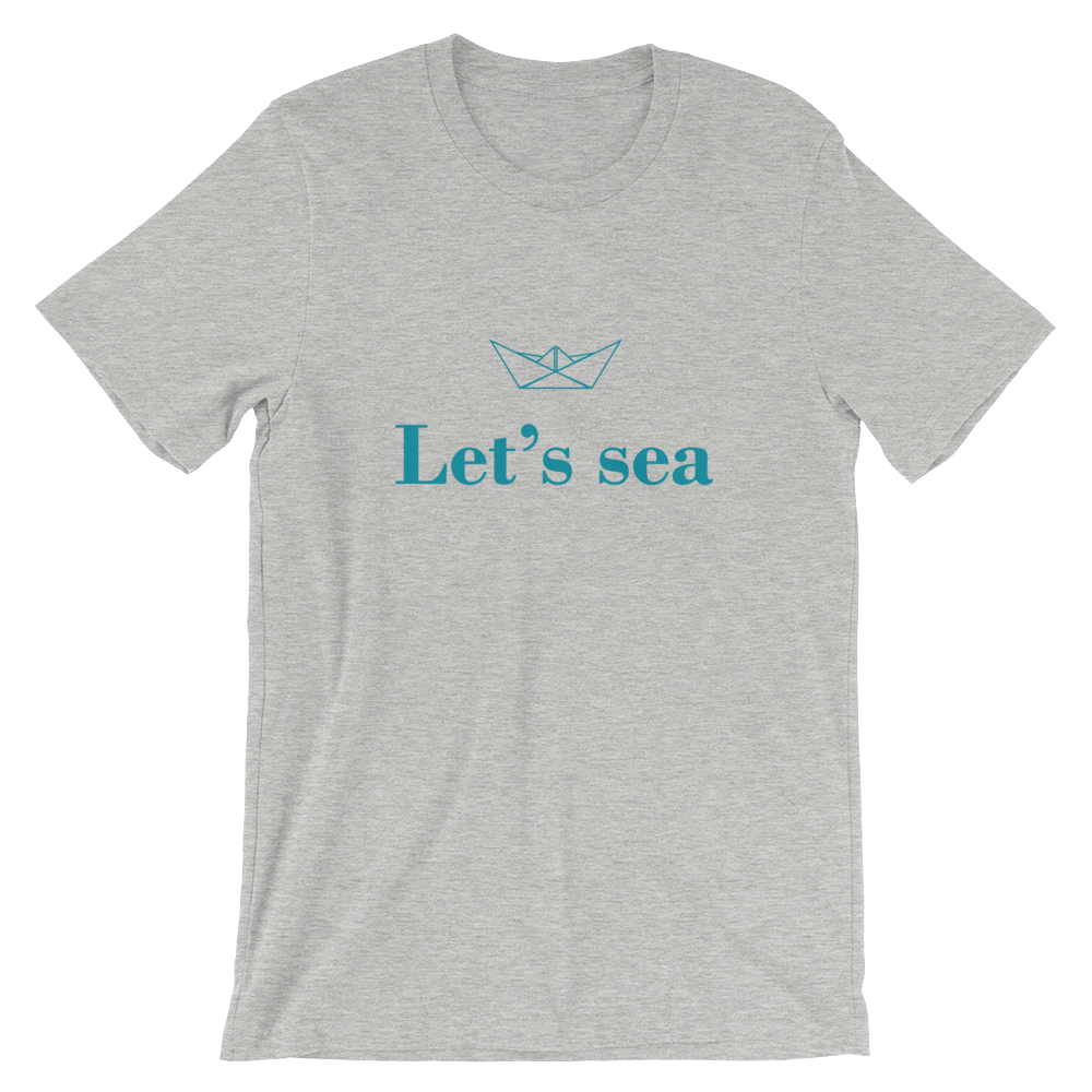Let’s Sea Unisex T-Shirt, Collection Origami Boat-Athletic Heather-S-Tamed Winds-tshirt-shop-and-sailing-blog-www-tamedwinds-com