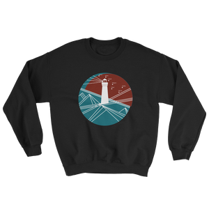 Lighthouse Unisex Crewneck Sweatshirt, Collection Fjaka-Black-S-Tamed Winds-tshirt-shop-and-sailing-blog-www-tamedwinds-com