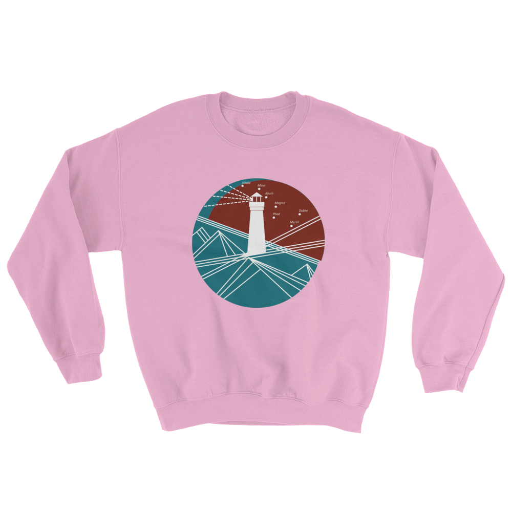 Lighthouse Unisex Crewneck Sweatshirt, Collection Fjaka-Light Pink-S-Tamed Winds-tshirt-shop-and-sailing-blog-www-tamedwinds-com