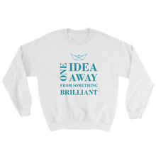 One Idea Away Unisex Crewneck Sweatshirt, Collection Origami Boat-White-S-Tamed Winds-tshirt-shop-and-sailing-blog-www-tamedwinds-com