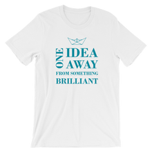 One Idea Away Unisex T-Shirt, Collection Origami Boat-White-S-Tamed Winds-tshirt-shop-and-sailing-blog-www-tamedwinds-com