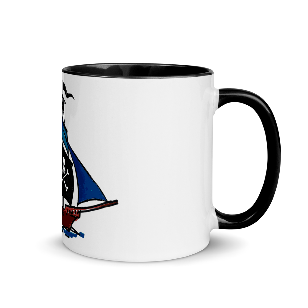 Pirate Schooner Mug With Black Color Inside 325 ml, Collection Ships & Boats-Tamed Winds-tshirt-shop-and-sailing-blog-www-tamedwinds-com