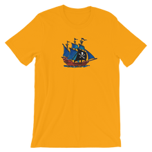 Pirate Schooner Unisex T-Shirt, Collection Ships & Boats-Gold-S-Tamed Winds-tshirt-shop-and-sailing-blog-www-tamedwinds-com