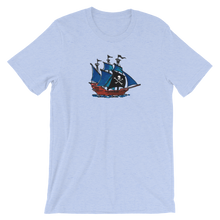 Pirate Schooner Unisex T-Shirt, Collection Ships & Boats-Heather Blue-S-Tamed Winds-tshirt-shop-and-sailing-blog-www-tamedwinds-com