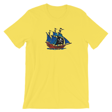 Pirate Schooner Unisex T-Shirt, Collection Ships & Boats-Yellow-S-Tamed Winds-tshirt-shop-and-sailing-blog-www-tamedwinds-com