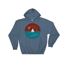 Sunset Unisex Hooded Sweatshirt, Collection Fjaka-Indigo Blue-S-Tamed Winds-tshirt-shop-and-sailing-blog-www-tamedwinds-com