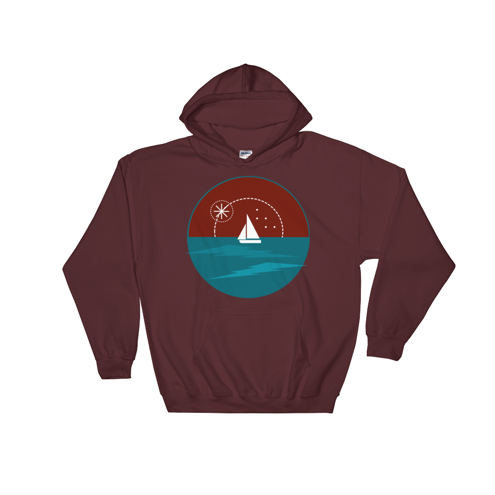 Sunset Unisex Hooded Sweatshirt, Collection Fjaka-Maroon-S-Tamed Winds-tshirt-shop-and-sailing-blog-www-tamedwinds-com