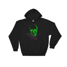 Surfer Skull Unisex Hooded Sweatshirt, Collection Jolly Roger-Black-S-Tamed Winds-tshirt-shop-and-sailing-blog-www-tamedwinds-com