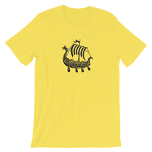 Viking Longship Unisex T-Shirt, Collection Ships & Boats-Yellow-S-Tamed Winds-tshirt-shop-and-sailing-blog-www-tamedwinds-com