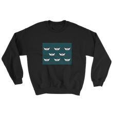 8 Paper Boats Unisex Crewneck Sweatshirt, Collection Origami Boat-Black-S-Tamed Winds-tshirt-shop-and-sailing-blog-www-tamedwinds-com