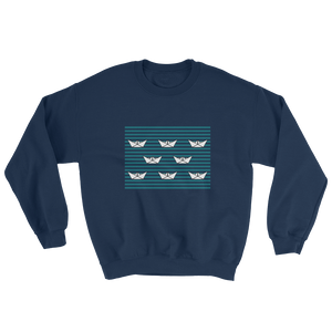 8 Paper Boats Unisex Crewneck Sweatshirt, Collection Origami Boat-Navy-S-Tamed Winds-tshirt-shop-and-sailing-blog-www-tamedwinds-com