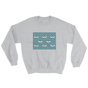 8 Paper Boats Unisex Crewneck Sweatshirt, Collection Origami Boat-Sport Grey-S-Tamed Winds-tshirt-shop-and-sailing-blog-www-tamedwinds-com