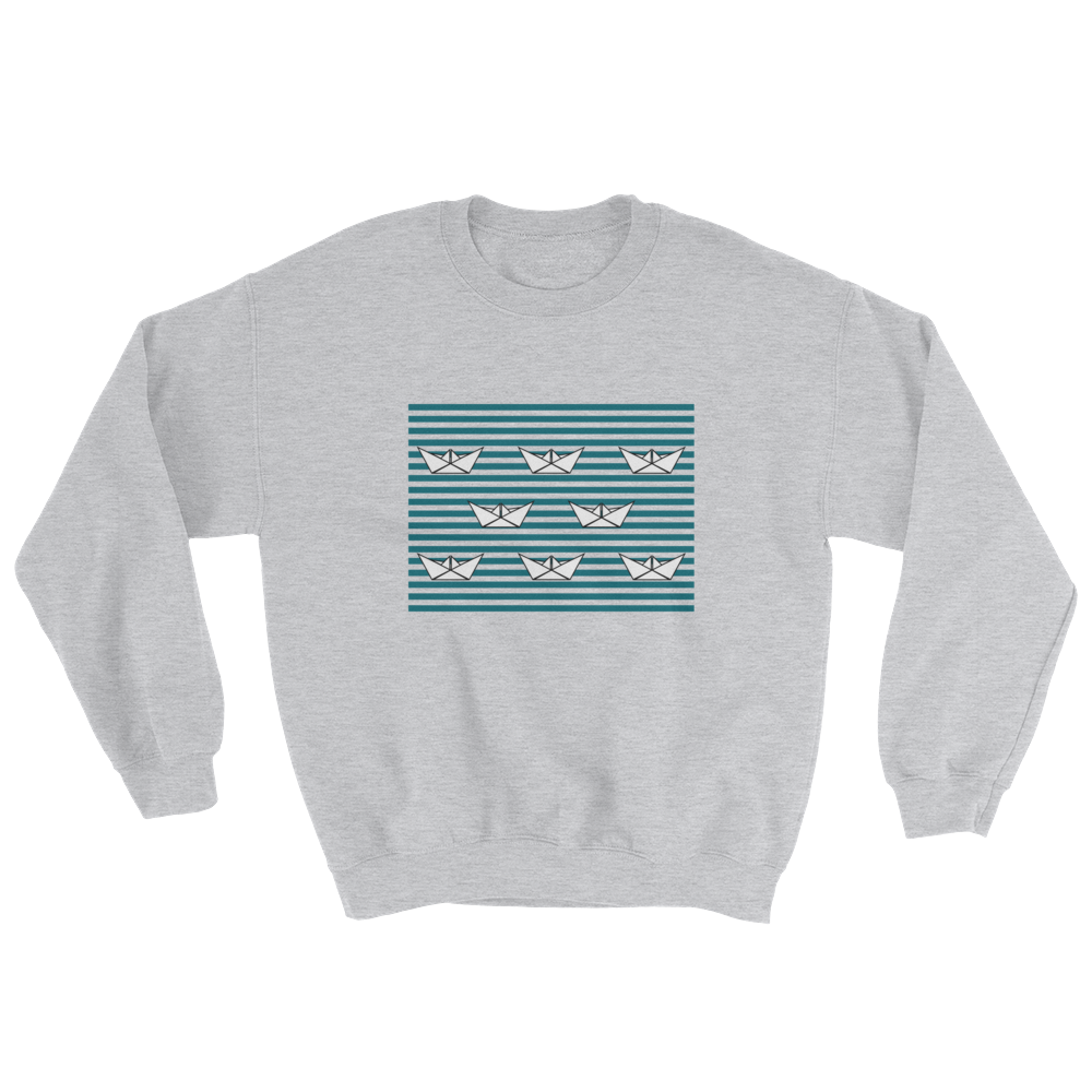 8 Paper Boats Unisex Crewneck Sweatshirt, Collection Origami Boat-Sport Grey-S-Tamed Winds-tshirt-shop-and-sailing-blog-www-tamedwinds-com