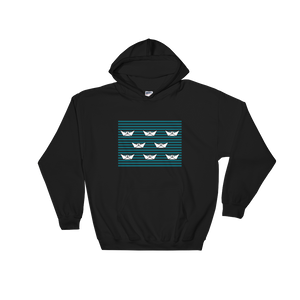 8 Paper Boats Unisex Hooded Sweatshirt, Collection Origami Boat-Black-S-Tamed Winds-tshirt-shop-and-sailing-blog-www-tamedwinds-com