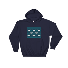 8 Paper Boats Unisex Hooded Sweatshirt, Collection Origami Boat-Navy-S-Tamed Winds-tshirt-shop-and-sailing-blog-www-tamedwinds-com