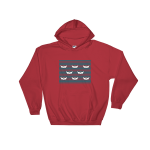 8 Paper Boats Unisex Hooded Sweatshirt, Collection Origami Boat-Red-S-Tamed Winds-tshirt-shop-and-sailing-blog-www-tamedwinds-com