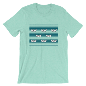 8 Paper Boats Unisex T-Shirt, Collection Origami Boat-Heather Mint-S-Tamed Winds-tshirt-shop-and-sailing-blog-www-tamedwinds-com