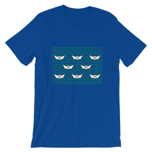 8 Paper Boats Unisex T-Shirt, Collection Origami Boat-True Royal-S-Tamed Winds-tshirt-shop-and-sailing-blog-www-tamedwinds-com