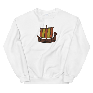 Ancient Greek Odysseus Ship Unisex Crewneck Sweatshirt, Collection Ships & Boats-White-S-Tamed Winds-tshirt-shop-and-sailing-blog-www-tamedwinds-com