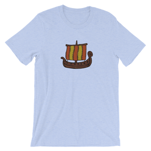 Ancient Greek Odysseus Ship Unisex T-Shirt, Collection Ships & Boats-Heather Blue-S-Tamed Winds-tshirt-shop-and-sailing-blog-www-tamedwinds-com