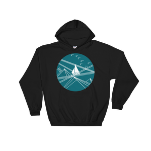 Blue Stormy Big Dipper Unisex Hooded Sweatshirt, Collection Fjaka-Black-S-Tamed Winds-tshirt-shop-and-sailing-blog-www-tamedwinds-com